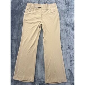 Haggar Expandomatic Dress Pants Mens 38x32 Tan Vintage 70s Double Knit Retro